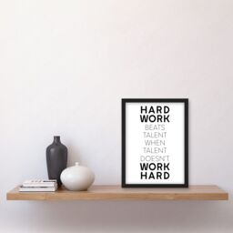 Artery8 Gym Motivation Hard Work Beats Talent Inspirational Exercise Wall Art Artwork Framed Wall Art Print A4 in Black - thumbnail 2