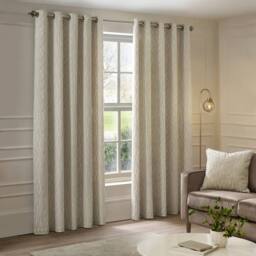 Paoletti Manhattan Velvet Eyelet Curtain Pair in Off-White - Size: 168 cm width x 229 cm drop - thumbnail 2