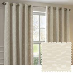 Paoletti Manhattan Velvet Eyelet Curtain Pair in Off-White - Size: 168 cm width x 229 cm drop
