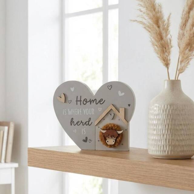 Garden Greatness Highland Cow Home Heart Plaque - Size: 1 Pack