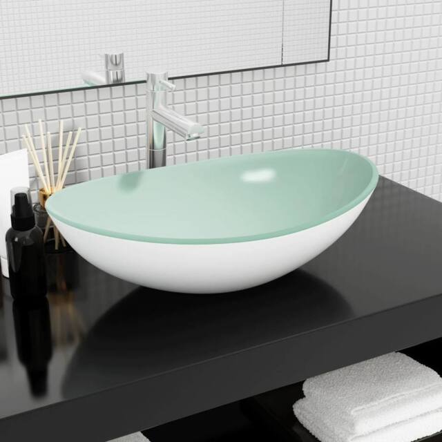Berkfield Home Basin Tempered Glass 54.5x35x15.5 cm White - image 1