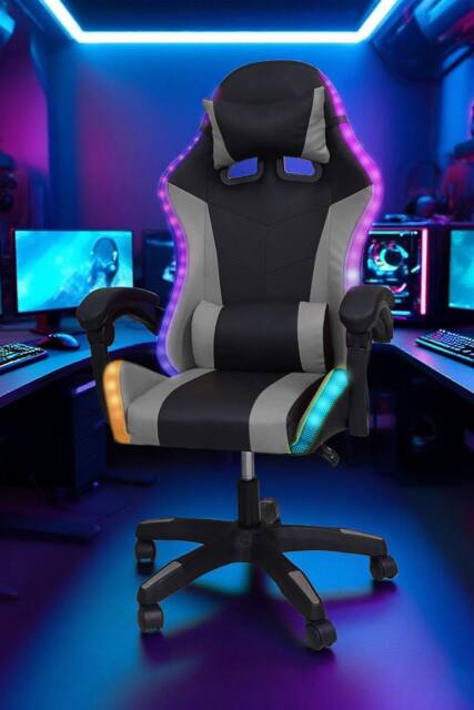 Groundlevel Gaming Office Chair with LED Lights in Grey - image 1