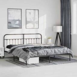Berkfield Home Metal Bed Frame with Headboard Black 193x203 cm - thumbnail 2