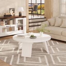 VOGREX Round White Modern Living Room Center Cocktail Table - thumbnail 3