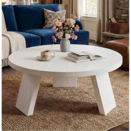 VOGREX Round White Modern Living Room Center Cocktail Table