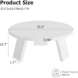 VOGREX Round White Modern Living Room Center Cocktail Table - thumbnail 2