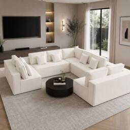 SNUG FURNITURE BIRMINGHAM LTD Ollie Chenille U Shaped Corner Sofa Fullback in Beige