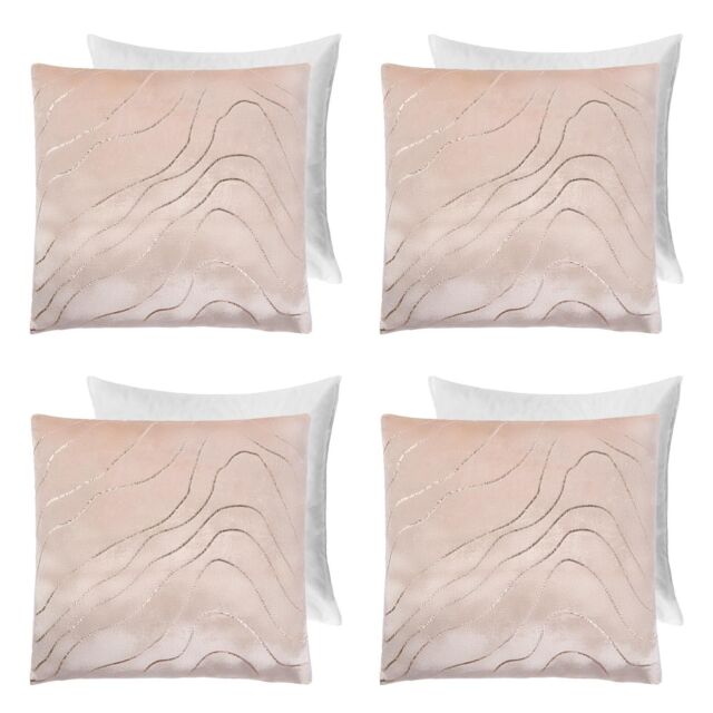 OHS 4 Pack Metallic Wave Filled Cushion Covers Home Decor Set in Natural - Size: 45 cm x 45 cm - image 1