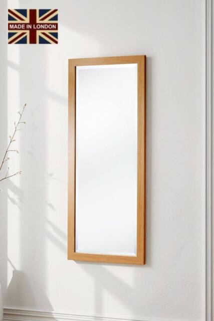 Yearn Mirrors Oak Effect Tall Slim Framed Bevelled Mirror in Light Oak - image 1