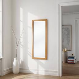 Yearn Mirrors Oak Effect Tall Slim Framed Bevelled Mirror in Light Oak - thumbnail 4