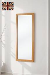Yearn Mirrors Oak Effect Tall Slim Framed Bevelled Mirror in Light Oak