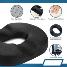 Nordara Coccyx Cushion Memory Foam Seat Support Orthopedic Pillow in Black - Size: 45 cm x 30 cm - thumbnail 4