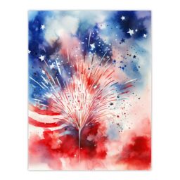 "Artery8 Wall Art Print The Stars & Stripes Salute Abstract Watercolour 4th July Independence Day USA Fireworks Poster - Size: W24"" x H32""" - thumbnail 1