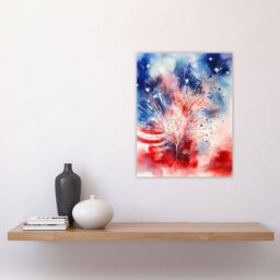 "Artery8 Wall Art Print The Stars & Stripes Salute Abstract Watercolour 4th July Independence Day USA Fireworks Poster - Size: W24"" x H32""" - thumbnail 4