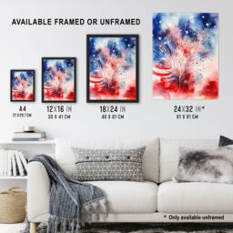 "Artery8 Wall Art Print The Stars & Stripes Salute Abstract Watercolour 4th July Independence Day USA Fireworks Poster - Size: W24"" x H32""" - thumbnail 3