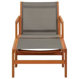 Berkfield Home Garden Chair with Footrest Grey Solid Eucalyptus Wood & Textilene - thumbnail 1