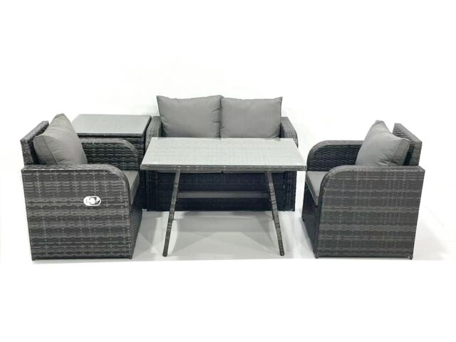 Fimous Outdoor Garden Furniture Set with Reclining Chair Side Table Dark Grey Mixed - image 1