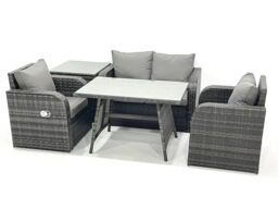 Fimous Outdoor Garden Furniture Set with Reclining Chair Side Table Dark Grey Mixed - thumbnail 2