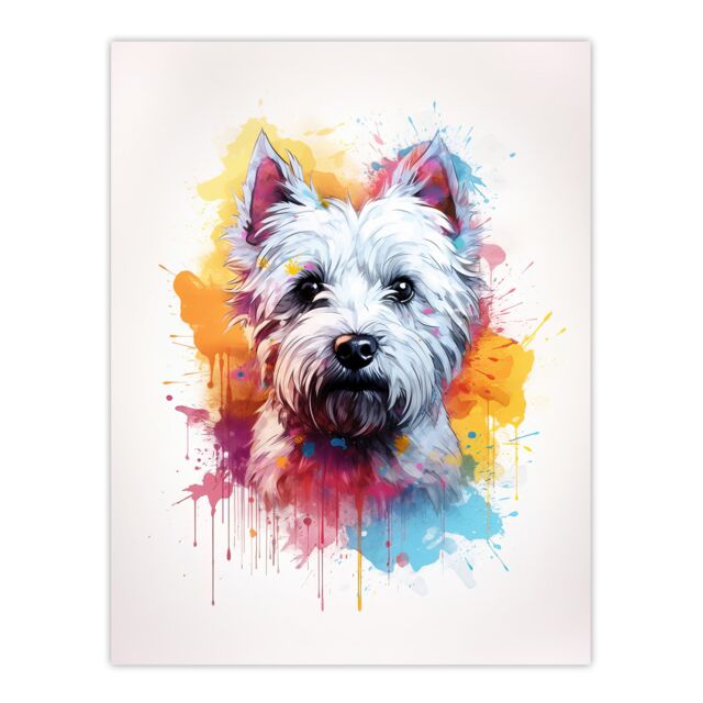 "Artery8 Wall Art Print West Highland Terrier Lovers Gift Watercolour Pet Portrait Painting Artwork Poster - Size: W18"" x H24""" - image 1