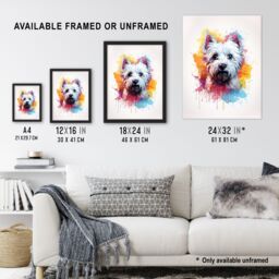 "Artery8 Wall Art Print West Highland Terrier Lovers Gift Watercolour Pet Portrait Painting Artwork Poster - Size: W18"" x H24""" - thumbnail 3