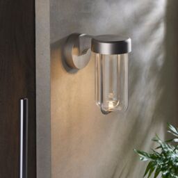 Loops Brushed Silver Outdoor Wall Light with Glass Shade - IP44 Rated - Integrated LED in Metallics - thumbnail 5