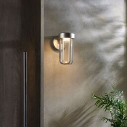 Loops Brushed Silver Outdoor Wall Light with Glass Shade - IP44 Rated - Integrated LED in Metallics - thumbnail 4