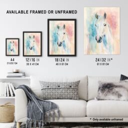 "Artery8 Pastel Watercolour White Horse Head Portrait Framed Art Print - Size: W12"" x H16""" - thumbnail 3