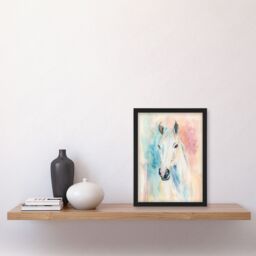 "Artery8 Pastel Watercolour White Horse Head Portrait Framed Art Print - Size: W12"" x H16""" - thumbnail 4