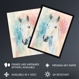 "Artery8 Pastel Watercolour White Horse Head Portrait Framed Art Print - Size: W12"" x H16""" - thumbnail 2