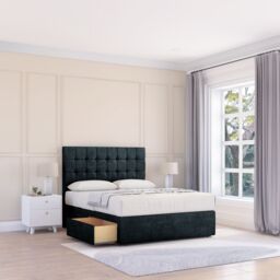 "Sloomy Alabama Divan Bed Base 2 Drawers & 54"" Floor Standing Headboard in Black - Size: Super King" - thumbnail 1
