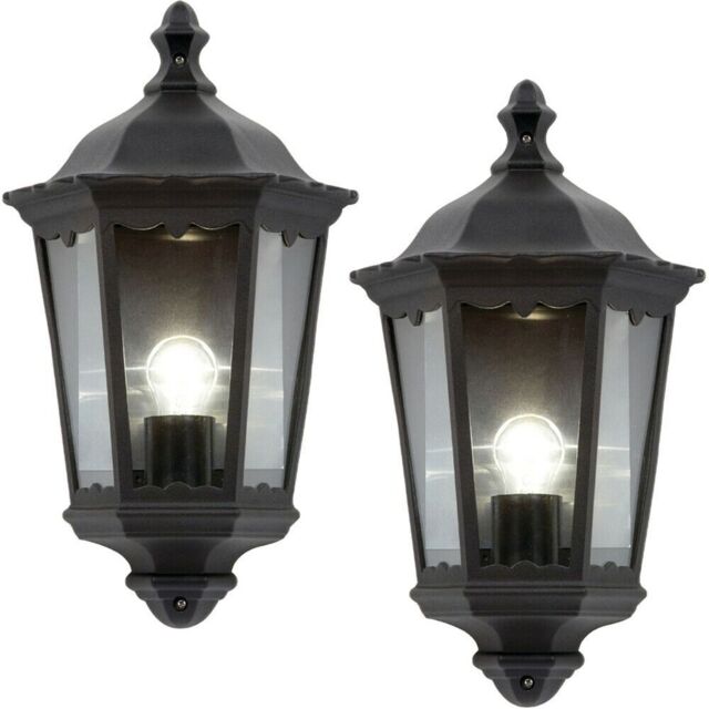 Loops 2 PACK IP44 Outdoor Wall Light Matt Black Traditional Lantern Porch Flush Lamp - image 1