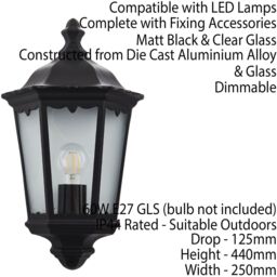 Loops 2 PACK IP44 Outdoor Wall Light Matt Black Traditional Lantern Porch Flush Lamp - thumbnail 3