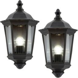Loops 2 PACK IP44 Outdoor Wall Light Matt Black Traditional Lantern Porch Flush Lamp - thumbnail 1