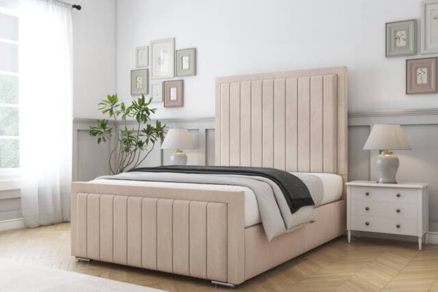 "Comfort Beds Emperor Naples Bed Frame - 50"" Upholstered Headboard in Light Sand - Size: Super King" - image 1