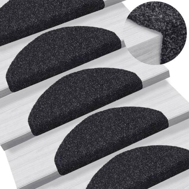 Berkfield Home 15 pcs Self-adhesive Stair Mats Needle Punch 65x21x4 cm Black - Size: Medium - image 1