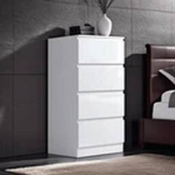 EONLION White Gloss 4 Drawer Chest of Drawers Handleless Scandinavian Bedroom - thumbnail 1