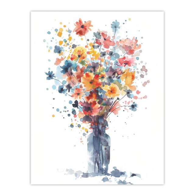 "Artery8 Wall Art Print Wildflower Bouquet in Vase Abstract Watercolour Poster - Size: W24"" x H32""" - image 1