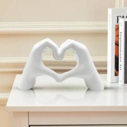 Huhote Resin Heart Hands Love Gesture Sculpture Modern Home Office Desk Decor in White - thumbnail 2