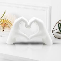 Huhote Resin Heart Hands Love Gesture Sculpture Modern Home Office Desk Decor in White - thumbnail 1