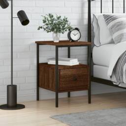 Berkfield Home Bedside Cabinet Brown Oak 34x36x50 cm Engineered Wood - Size: 34 x 36 x 50 cm - thumbnail 2