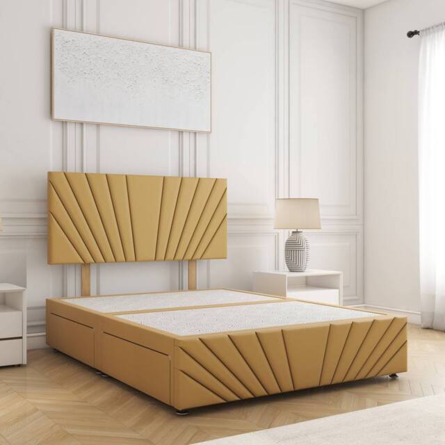 "BSSPOKE Rose Plush Velvet Divan Bed Set 24""Headboard & No Mattress No Drawers in Mustard - Size: Double" - image 1