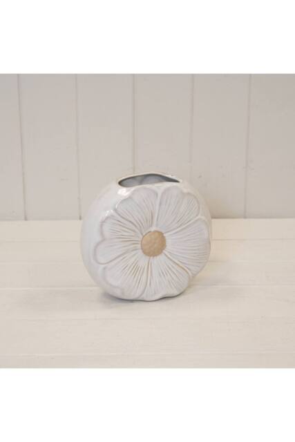 KDMD Natural Ceramic Vase with Flower Design in White - image 1