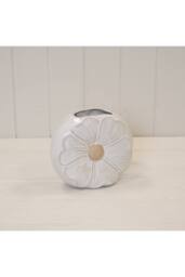 KDMD Natural Ceramic Vase with Flower Design in White