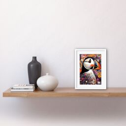"Artery8 Wall Art Print Puffin Bird Geometric Patterns Colourful Busy Bright Psychedelic Modern Maximalist Artwork Framed 9X7 Inch - Size: W7"" x H9""" - thumbnail 2