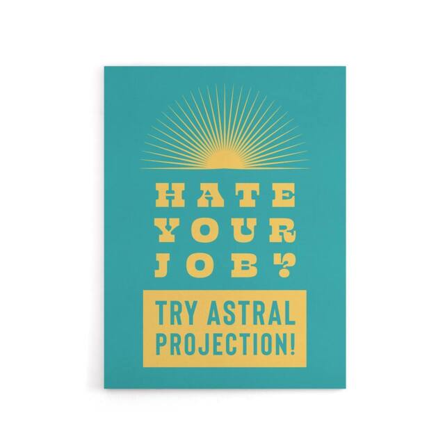 "Artery8 Hate Job Try Astral Projection Teal Yellow Funny Canvas Wall Art Print in Blue - Size: W12"" x H16""" - image 1