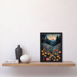 "Artery8 Wall Art Print Wildflower Path at Sunset Floral Nature Landscape Art Framed Poster in Black - Size: W12"" x H16""" - thumbnail 4