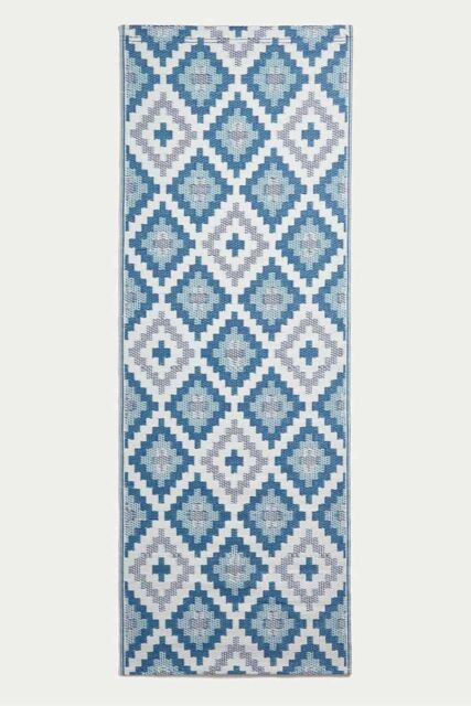 Homescapes Luxury Outdoor Rug Waterproof Reversible for Garden, Blue Mia Aztec - Size: 75 cm x 200 cm - image 1