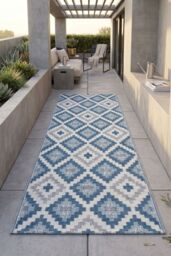 Homescapes Luxury Outdoor Rug Waterproof Reversible for Garden, Blue Mia Aztec - Size: 75 cm x 200 cm - thumbnail 8