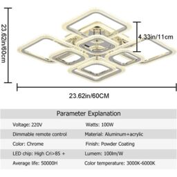 Garwarm Acrylic Led Ceiling Lights Nordic Chandeliers, 8 Rectangles Lighting in Silver - thumbnail 6