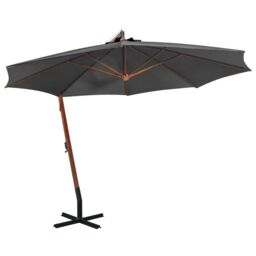 Berkfield Home Hanging Parasol with Pole Anthracite 3.5x2.9 m Solid Fir Wood in Black - thumbnail 1